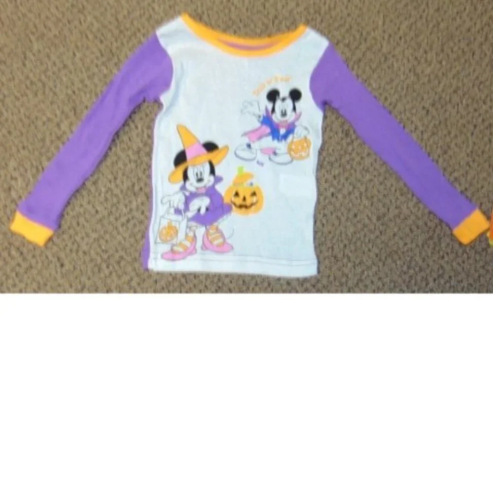 Minnie Mouse Halloween Pajamas 3T Purple White 2 Pc Shirt & Pants Girls Disney